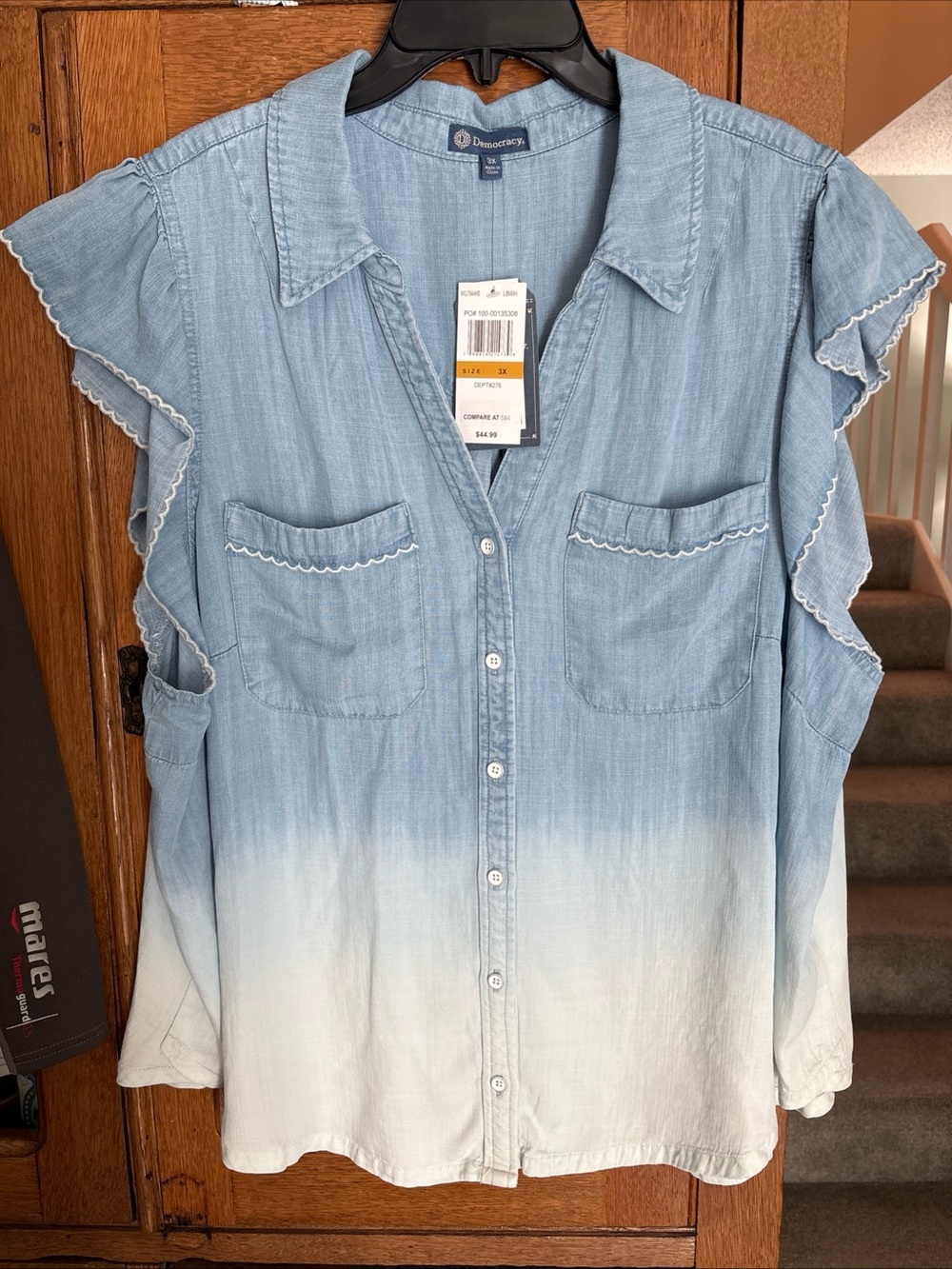 Democracy Light Blue to White Ombre Button-Front Chambray Shirt